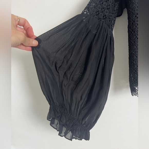 AMUR Pandora Black Lace Chiffon Cutout Shoulder Whimsygoth Victorian Blouse Sz M - Picture 8 of 14